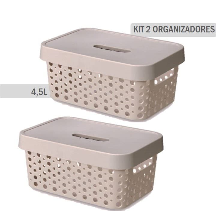 Kit com 2 Caixas Organizadoras com Tampa 4,5L