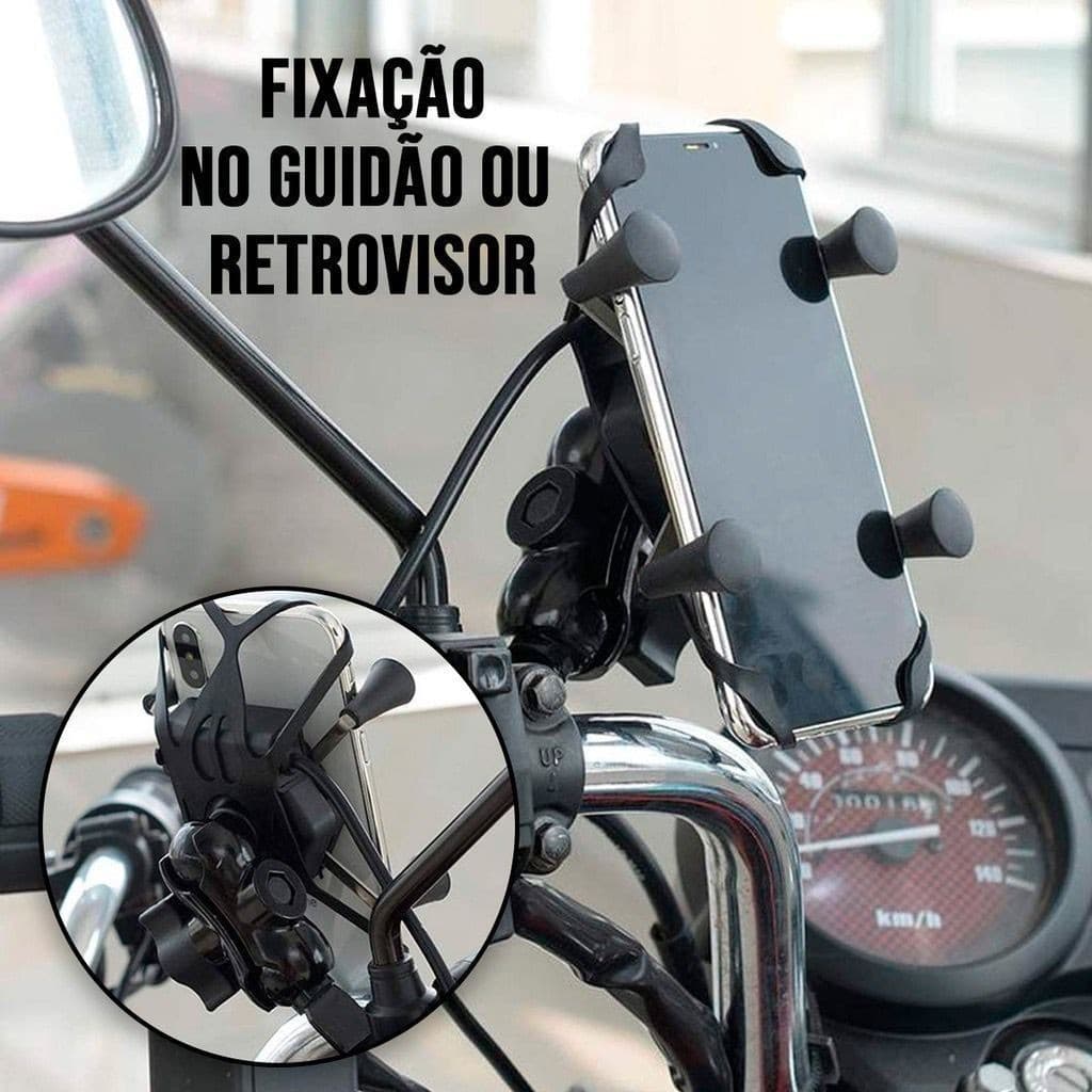 MOTO Suporte Garra Para Celular Moto Universal Com Carregador USB