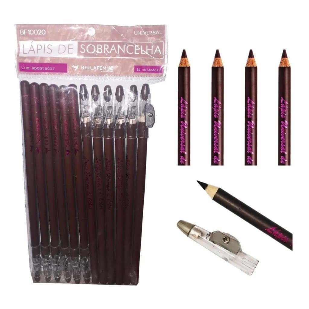 Kit C/3 a C/12 Lápis de Sobrancelha Universal Bella Femme com Apontador | Textura Macia & Acabamento Natural
