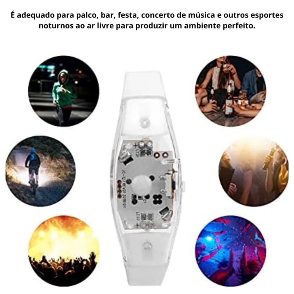 Kit 10 Pulseira de LED Ativada por Som Música e Movimento - Acompanhe o Ritmo da Festa