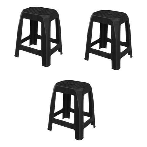 Kit 3x Banco Banqueta Plástico Resistente Bar Preta