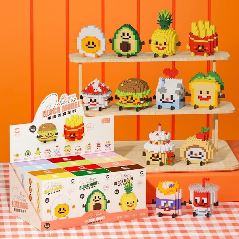 Blocos de montar com tema de hambúrguer e batatas fritas do McDonald's, montagem de lanches, compatível com blocos conve
