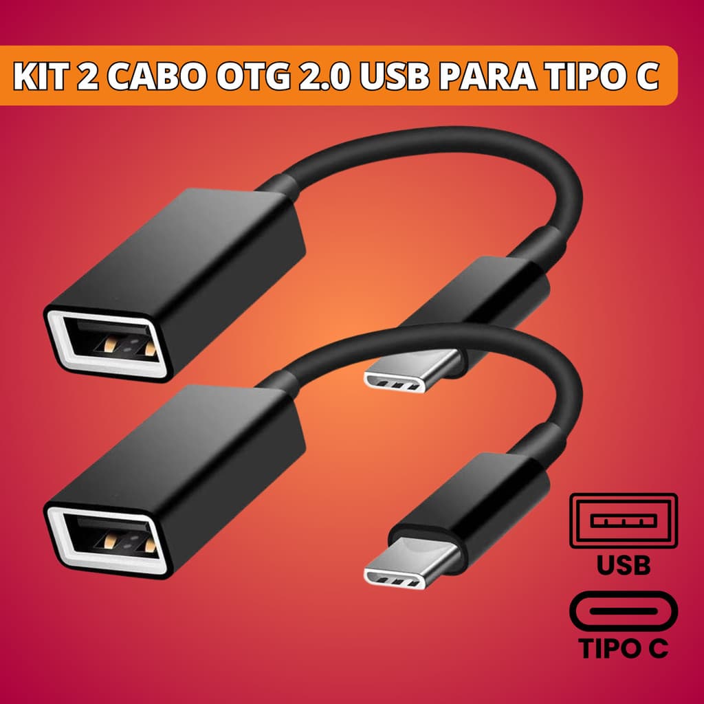 2Un Adaptador Cabo Conector Otg Usb Fêmea 2.0 Para Usb Tipo C Macho