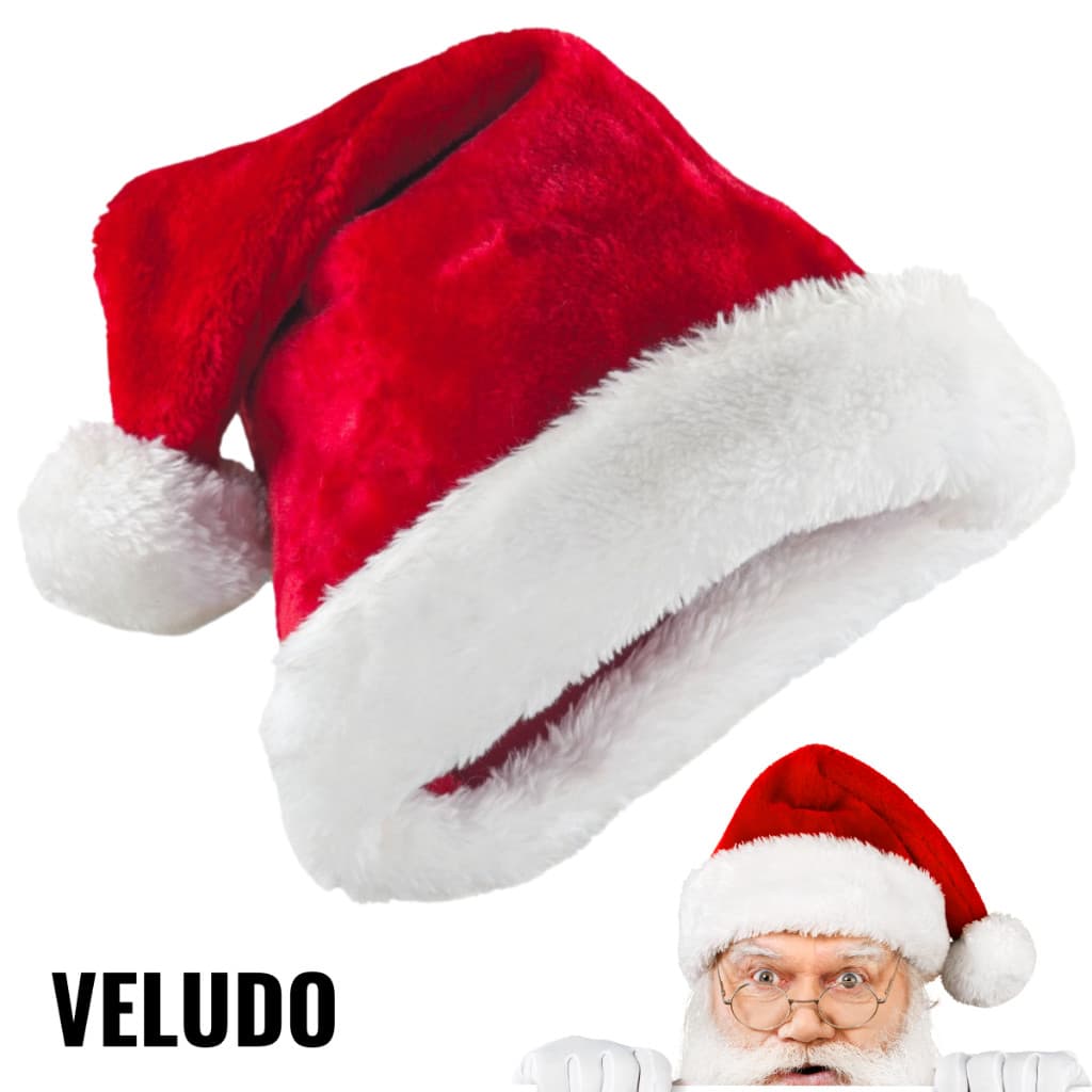 Gorro Papai Noel Veludo Elegância Vermelho 40cm Touca Natal Envio Imediato
