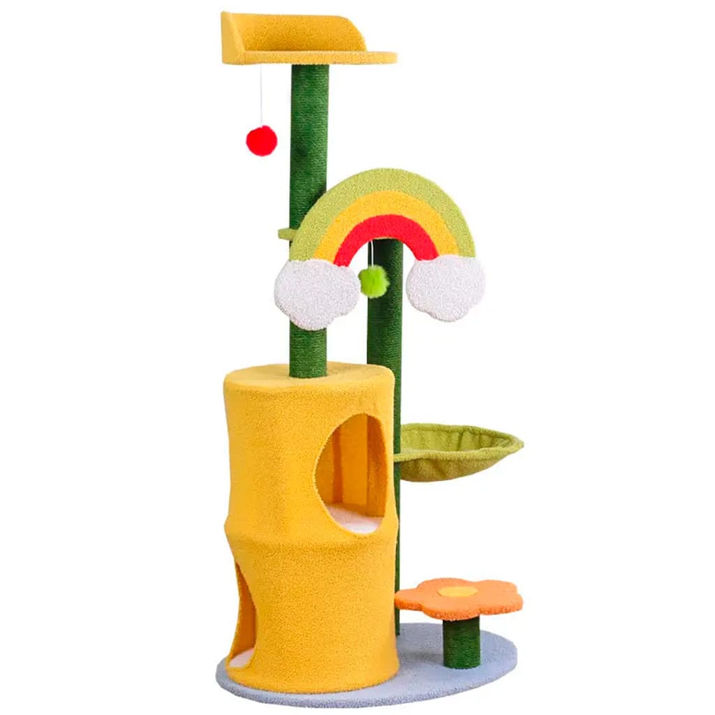 Arranhador para Gatos Temático Árvore Arco-Íris com Plataformas e Casinha