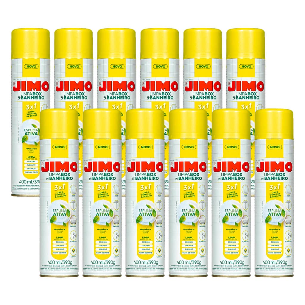 Kit 12 Jimo Limpa Box & Banheiro 400ml Espuma Ativa Citrus