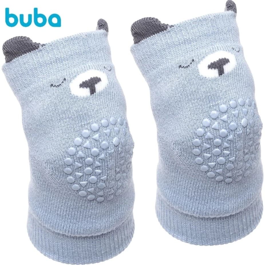 Joelheira Antiderrapante Proteção Joelho Bebê +6 Meses com Estampa Animal Engatinhar Azul Urso Buba