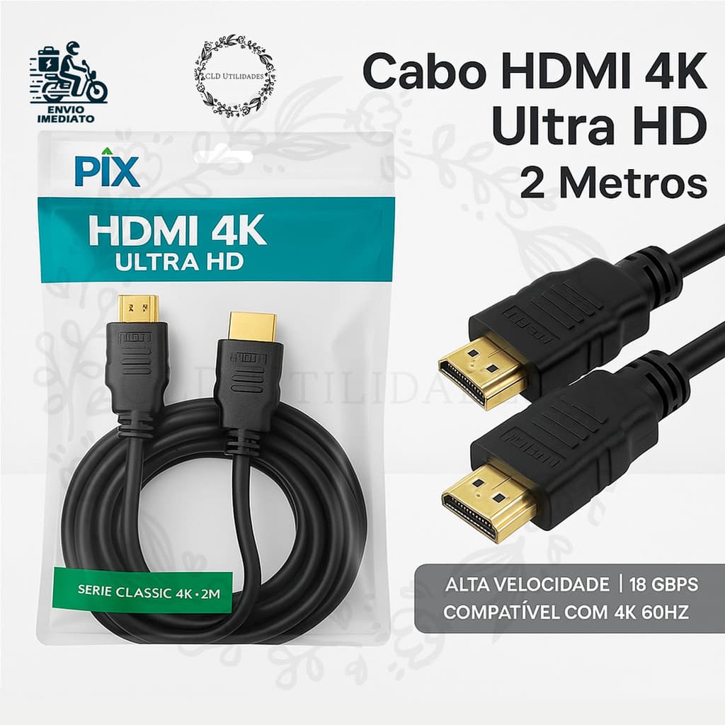 Cabo HDMI 4K Ultra HD 2 Metros Para Filmes Jogos Esportes