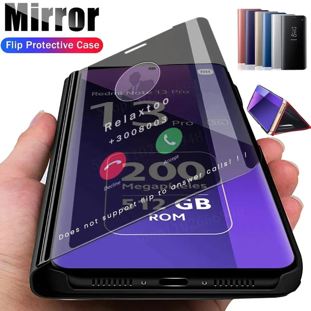 Para Xiaomi Redmi Note 13 14 12 11 10 9 Pro Plus 4G 5G Espelho De Couro Inteligente Flip Suppor Capa Luxo Caso