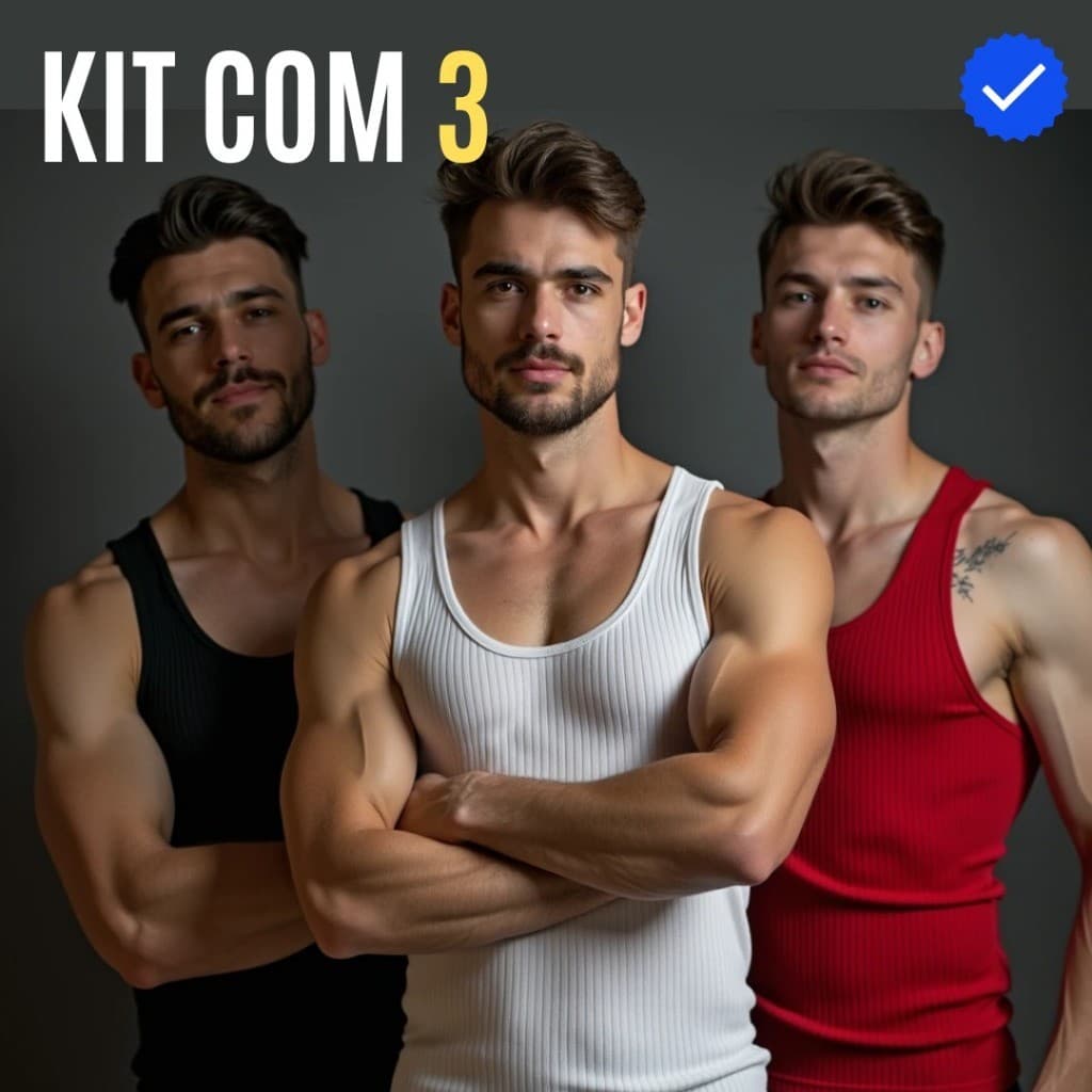 Kit com 3 Regata Masculina Americana Justa Canelada Algodão Elastano Ribana