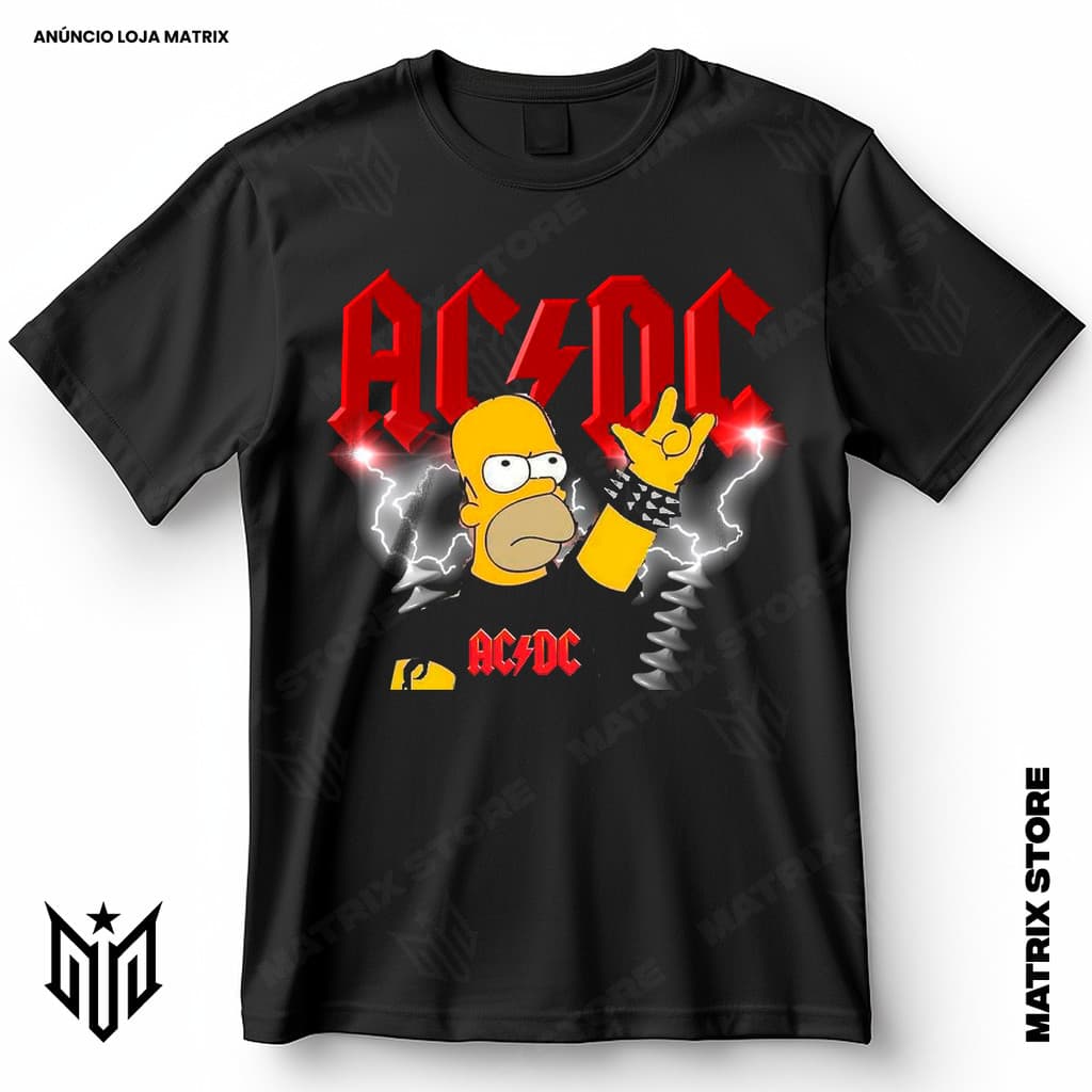 Camisa Banda ACDC Homer Simpson Blusa Camiseta de Rock 100% Algodão