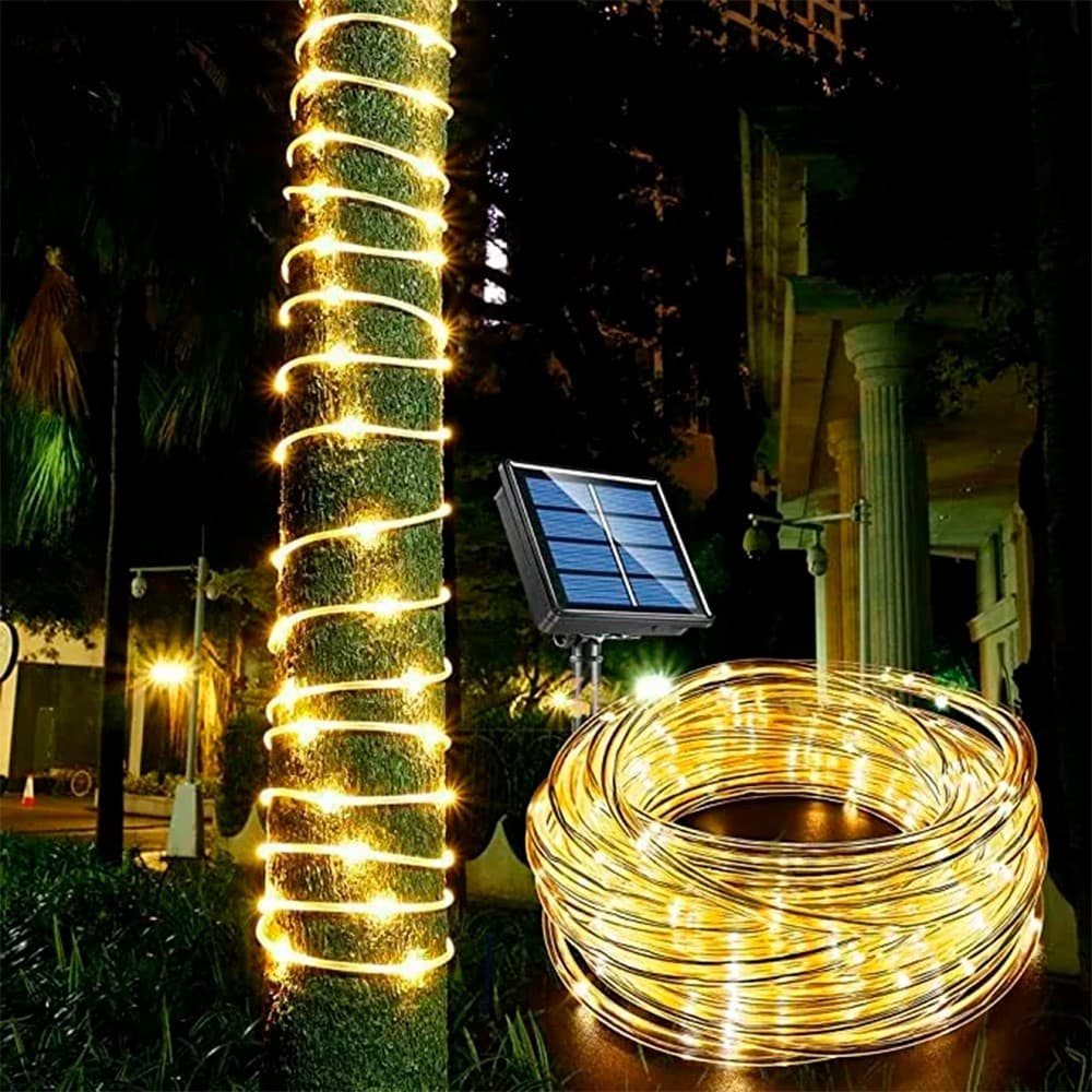 12M 100LED Solar PVC String Light IP65 À Prova D'água Jardim Decoração De Natal Branco Quente