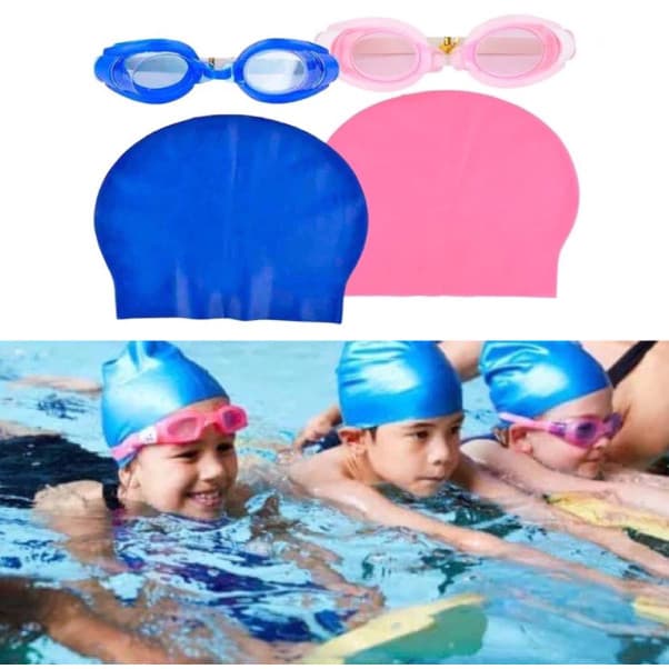 Kit Natação Touca e Óculos de Mergulho Hidroginástica Lycra UV Infantil Crianças