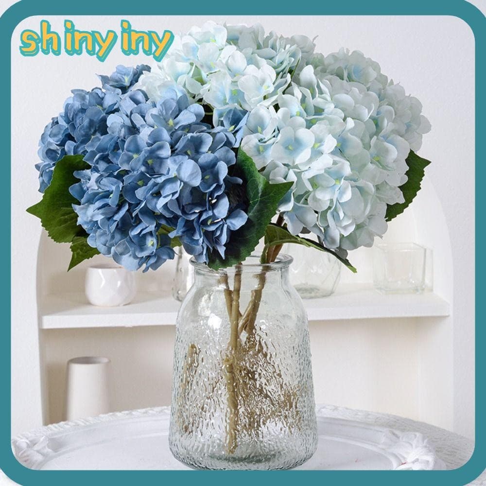 Hortênsia Artificial Brilhante , Flores De Seda Falsas Realistas Coloridas , Com Folhas Buquê De Azuis De 45 Cm