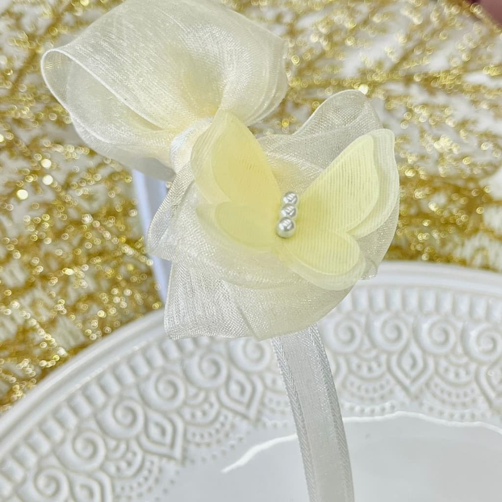 Tiara infantil rosa / Tiara luxo / arco infantil/ arco de cabelo off / Tiara organza com borboleta