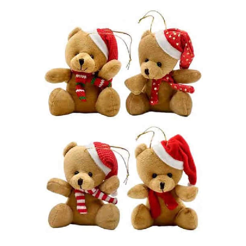 Kit 4 Ursos Pelúcia Gorro Enfeite Decoração Árvore De Natal