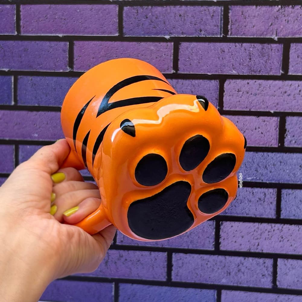 Caneca Tigre 3D Pata Cerâmica 350ml Presente Criativo Fofa - Canecas para Café e Chá