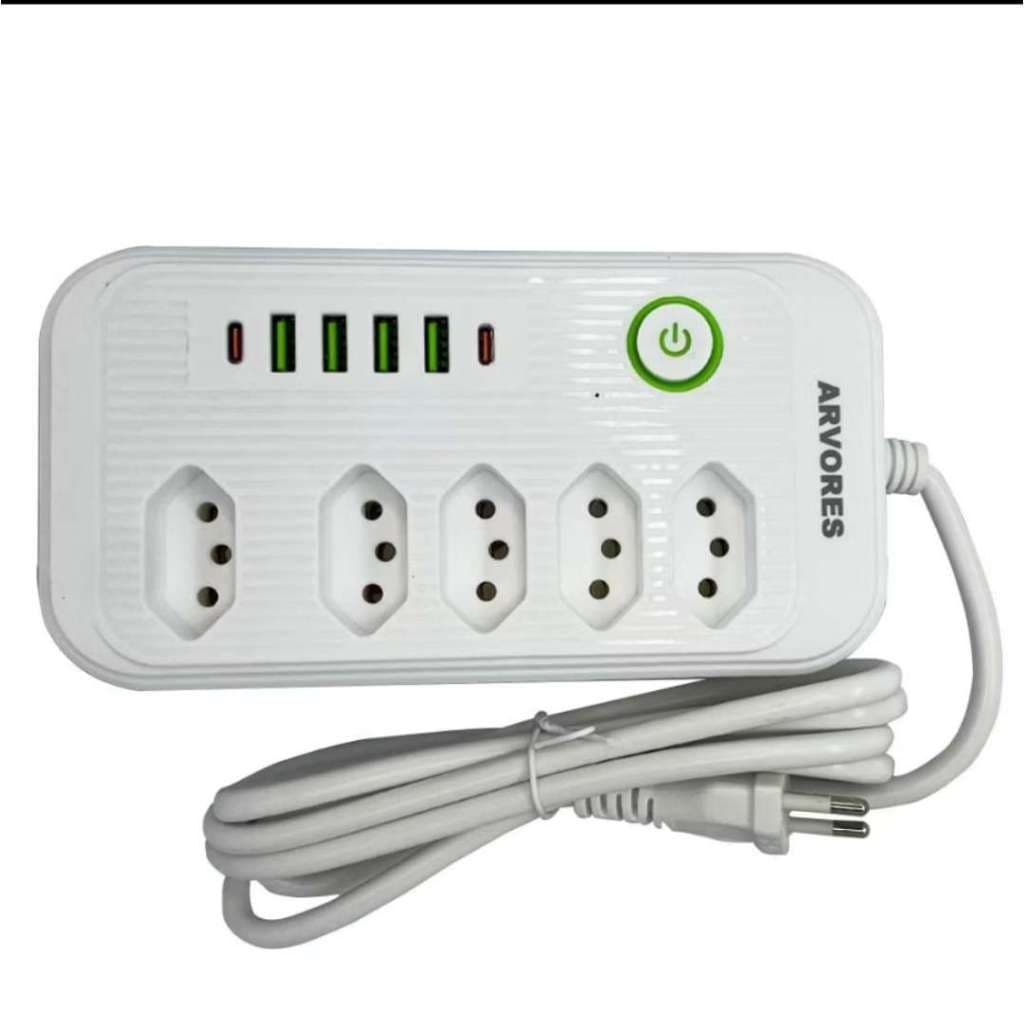 Filtro de Linha Régua Extensão 5 Tomadas 4 Usb 2tipc Botão ON/OFF Cabo 2M Bivolt
