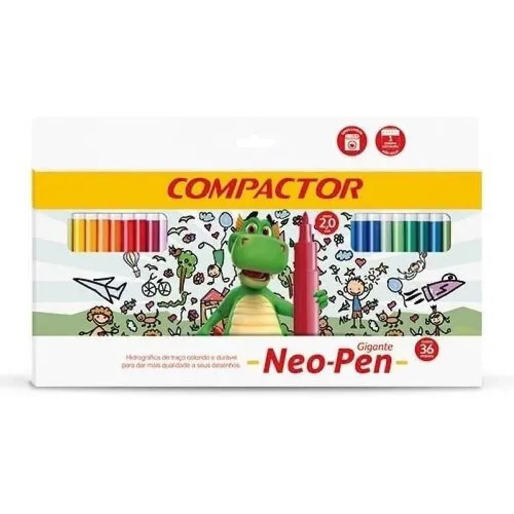 CANETINHA HIDROGRÁFICA SUPER LAVÁVEL 36 CORES COMPACTOR NEO-PEN