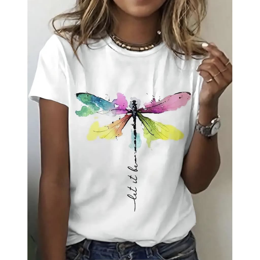 Camiseta Feminina Arte De Libélula Com Citação Inspiradora