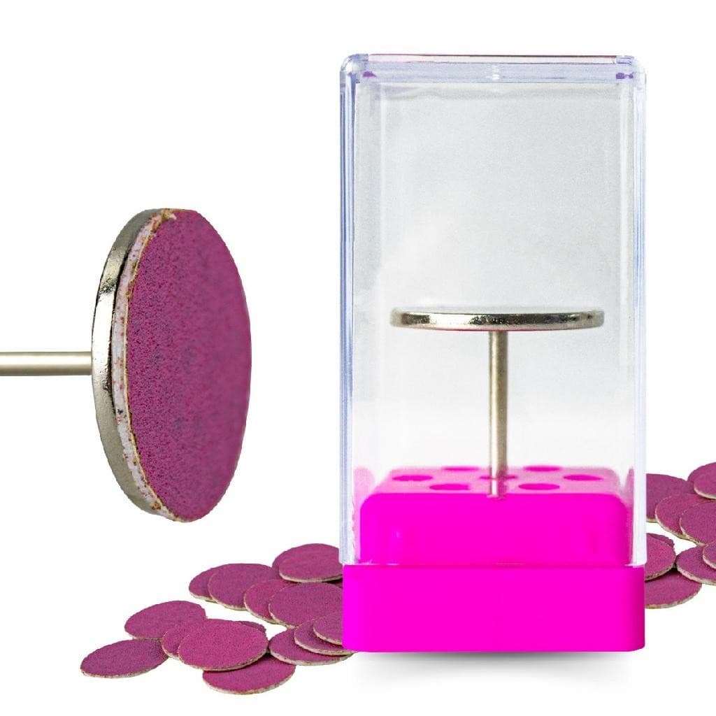 Kit Broca Disco + 15 Refil Lixa 80/120/180 + Suporte Unhas Manicure Nail Designer Gel Fibra Unha