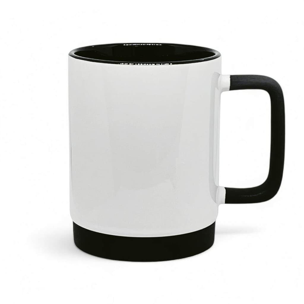 Caneca de Cerâmica Branca com Interior Preto, Alça Soft e Base em Silicone - 325ml