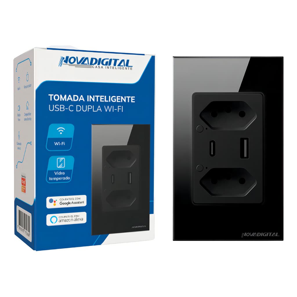Tomada Inteligente Wi-fi Dupla Usb Preta Tuya Novadigital