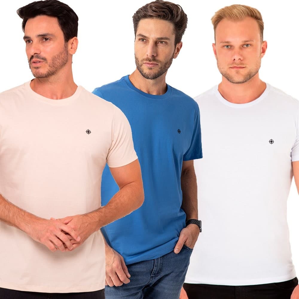 Kit 3 Camisetas Masculina Algodão Premium Casual Minimalista
