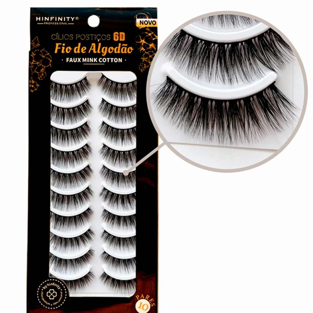 Cílios Postiços Fios de Algodão 100% Artesanal Efeito Natural Profissional Cartela 10 Pares