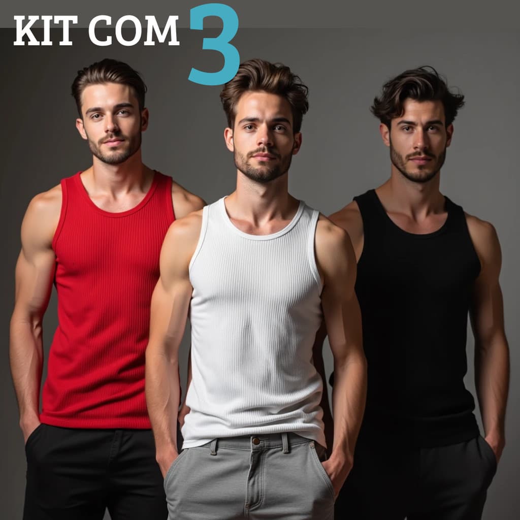 Kit 3 Regata Slim Masculina Americana Justa Canelada Algodão Elastano Ribana