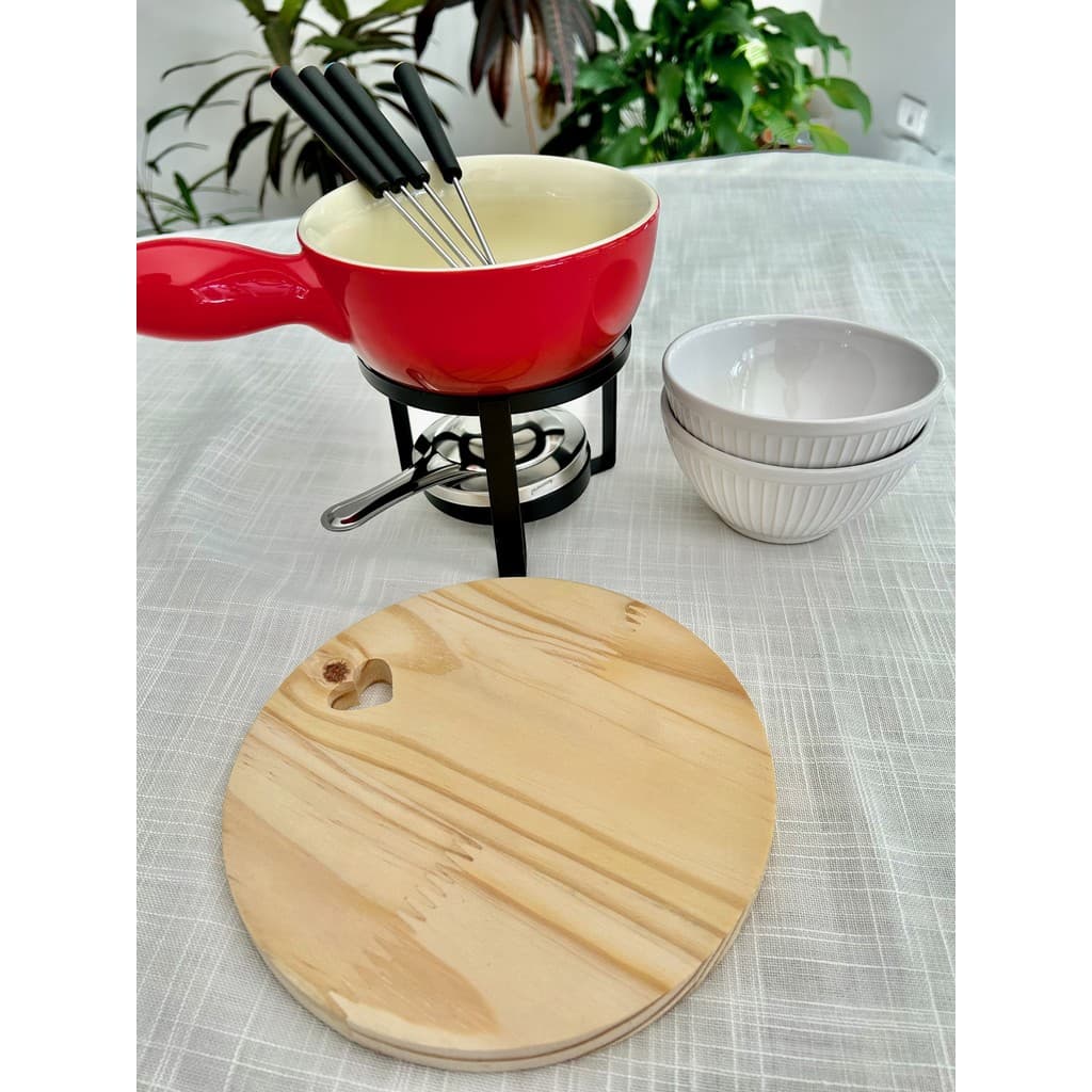 Kit Aparelho de fondue cerâmica vermelho 8 peças + 2 bolws mezcla