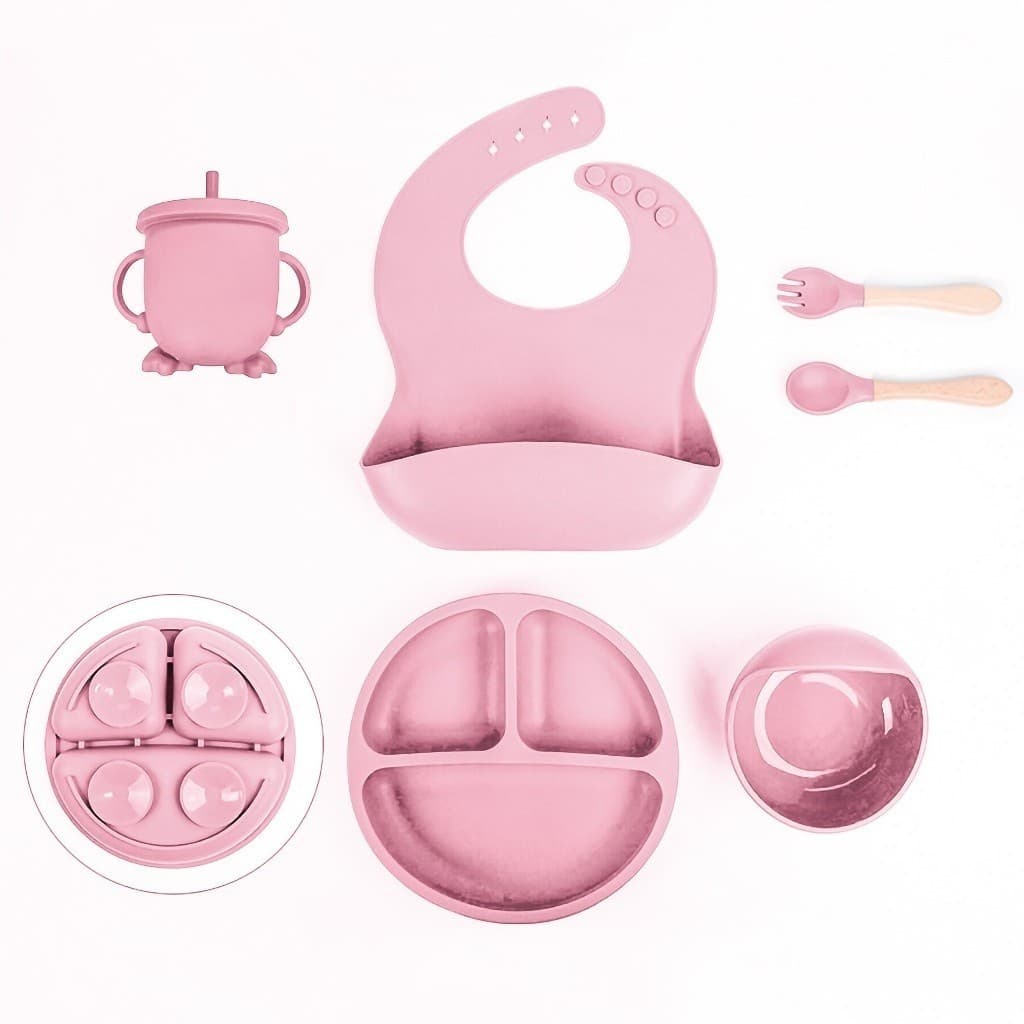 Kit Refeição Infantil De Silicone Com Talher Babador Tigela Copo - A787