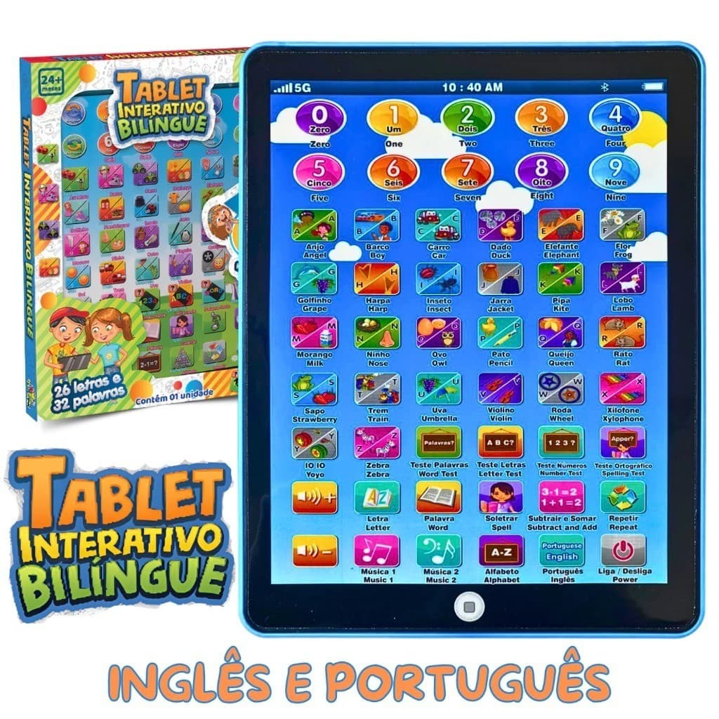 Tablet Didático Educativo Infantil Crianças Inglês/Português Montessori Autista