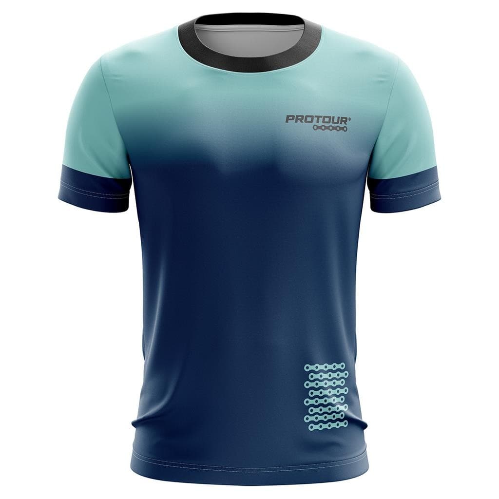 Camisa Casual Manga Curta Academia Treino Caminhada Azul Degrade Potecao Solar UV50+