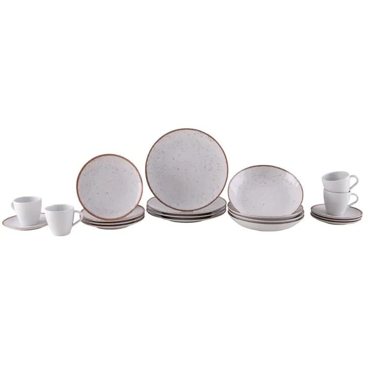 Aparelho de Jantar 20 Peças Tramontina Redondo Porcelana Branco e Marrom Mare