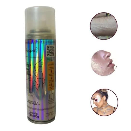 Spray Glitter Holográfico  Popper - BRILHE no Carnaval, Bloquinhos, Folia, Formaturas e Festas