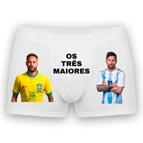 Cueca Box Personalizada neymar e Messi Os três maiores- Diversos tamanhos, futebol, time