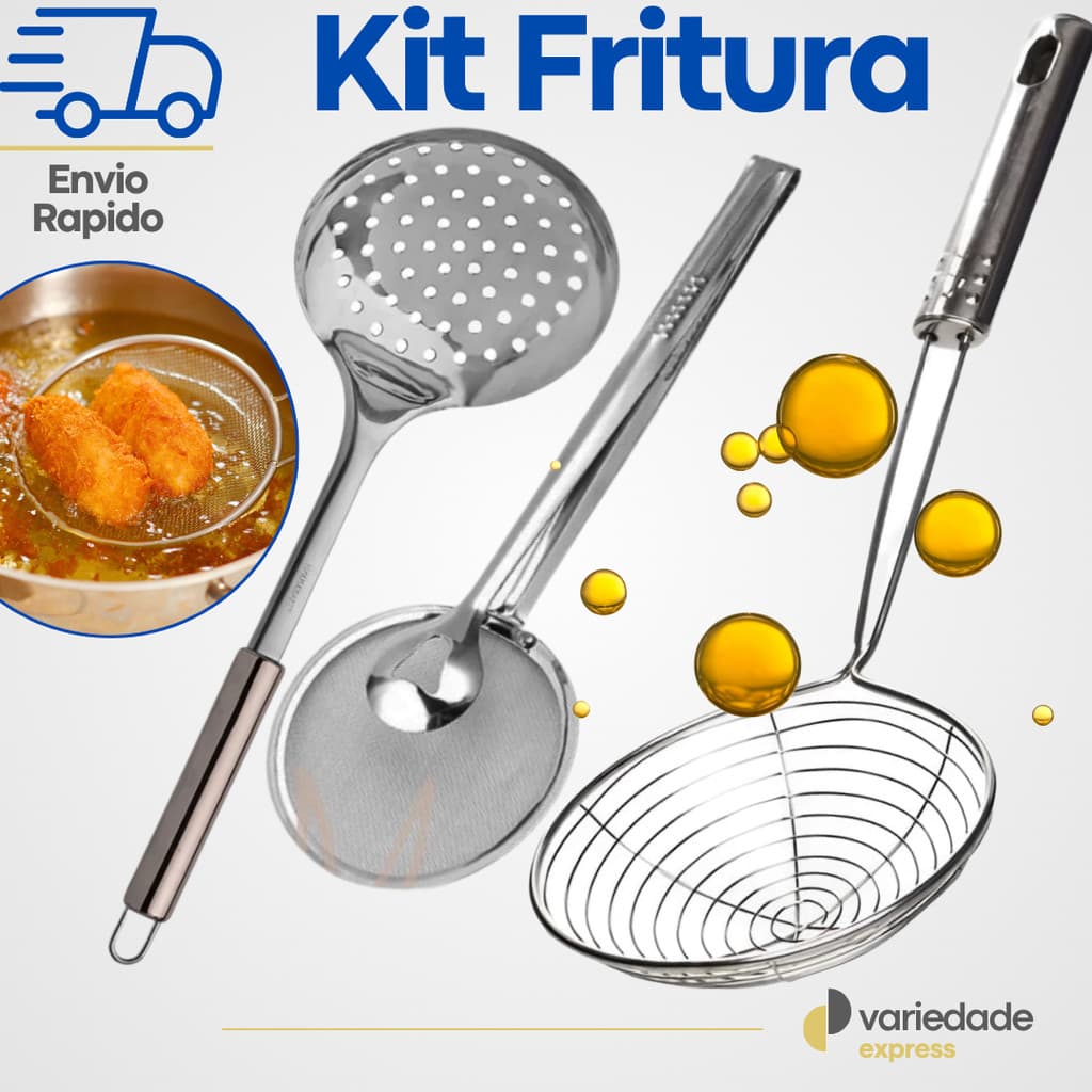 Escumadeira Aramada, Escumadeira para fritura  Escumadeira com Pinça