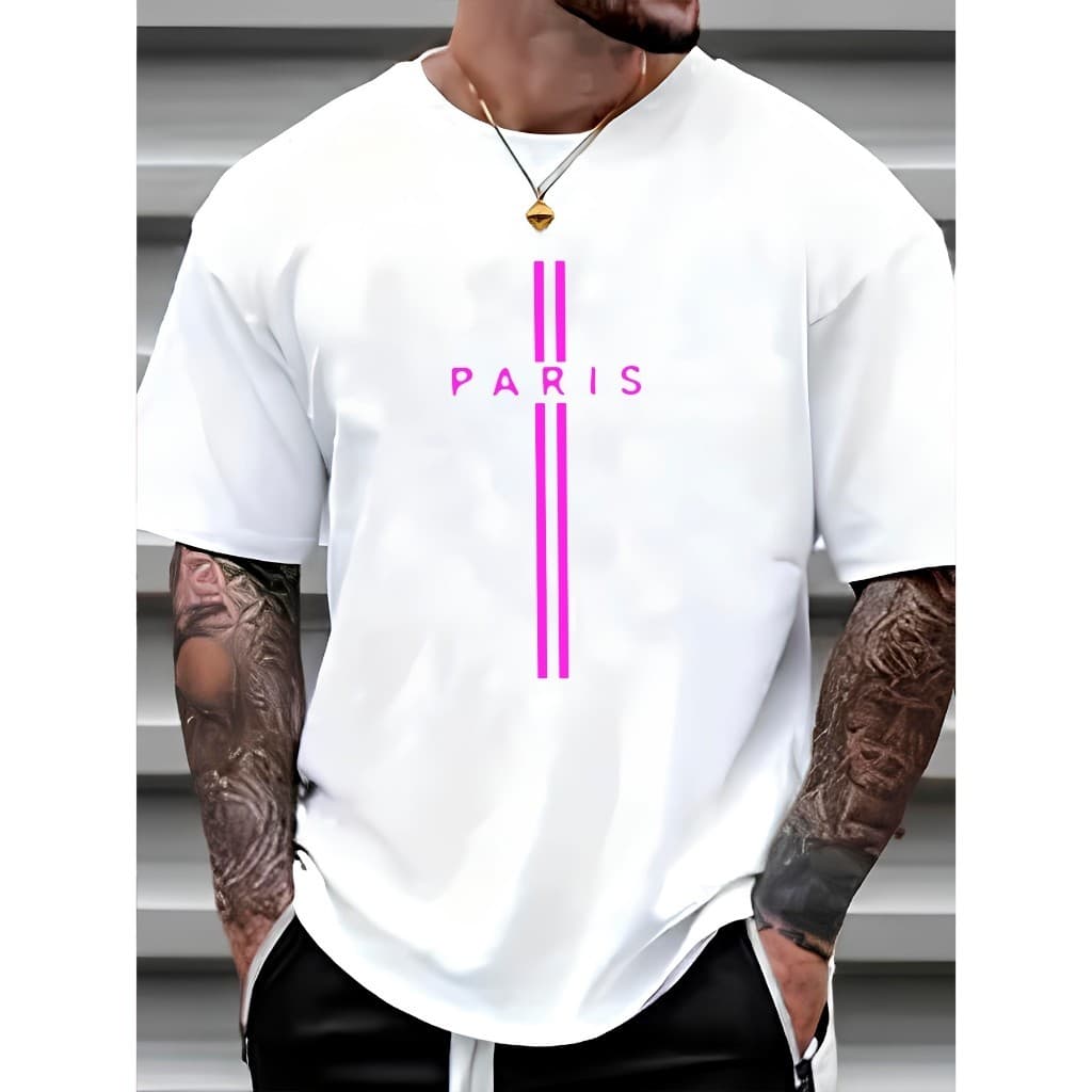 Camiseta Masculina Paris Cruz Estampa Rosa Casual Confortável Alta Qualidade Envio Imediato Promoção
