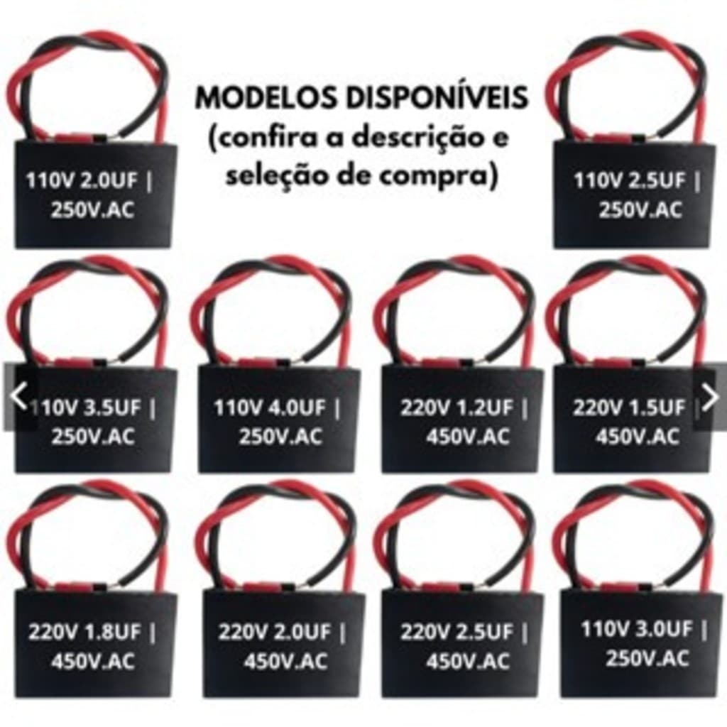 Kit 5/10 Capacitor CBB61 CBB60 Ventilador Partida 250V 450V 1UF 1.2UF 1.5UF 2UF 4UF 5UF 6UF 8UF MEGA