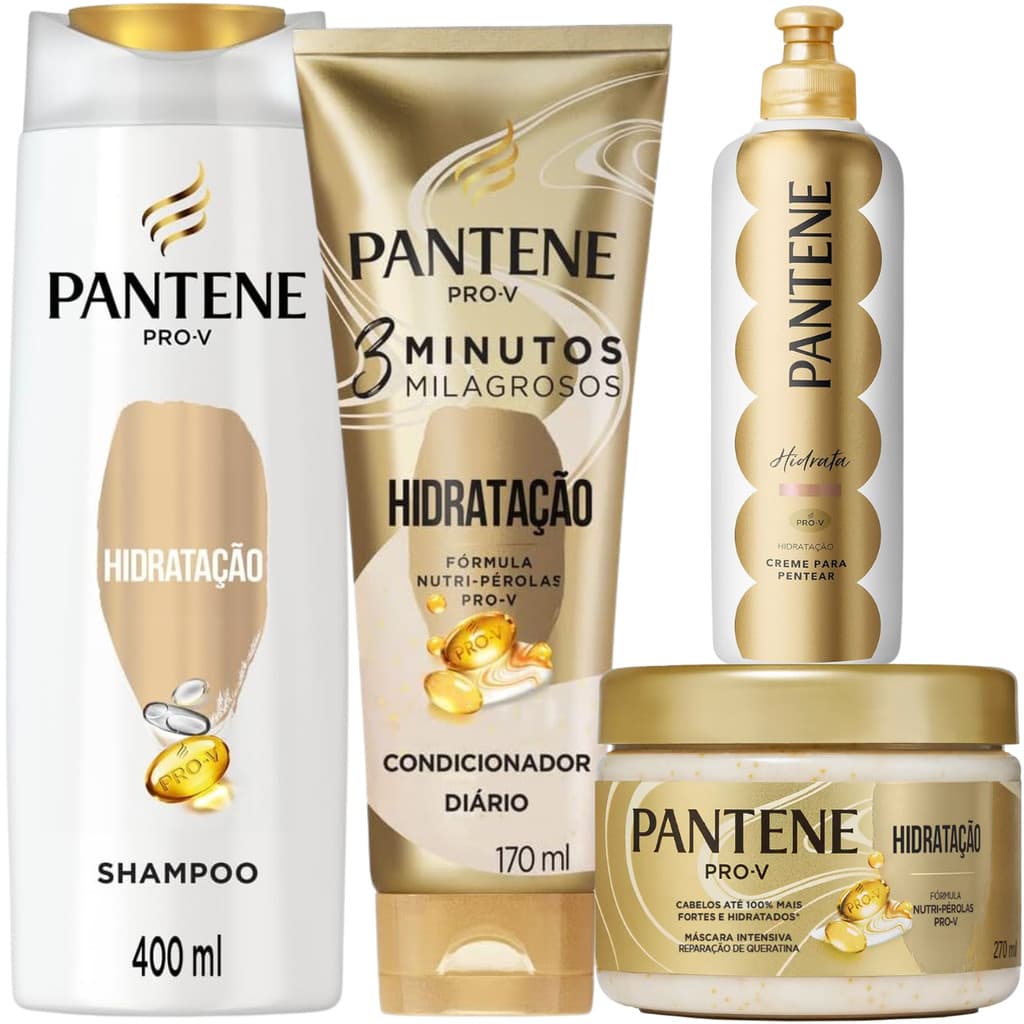 Kit Pantene Hidratação Pro-V Creme Pentear Mascara 3 Minutos Perolas Oleo de Argan Oleo de Coco