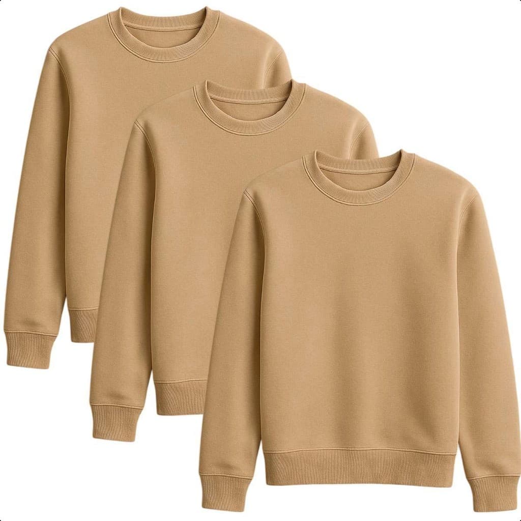 Kit 3 Peças Blusa de Moletom Plus Size Básica Gola Redonda
