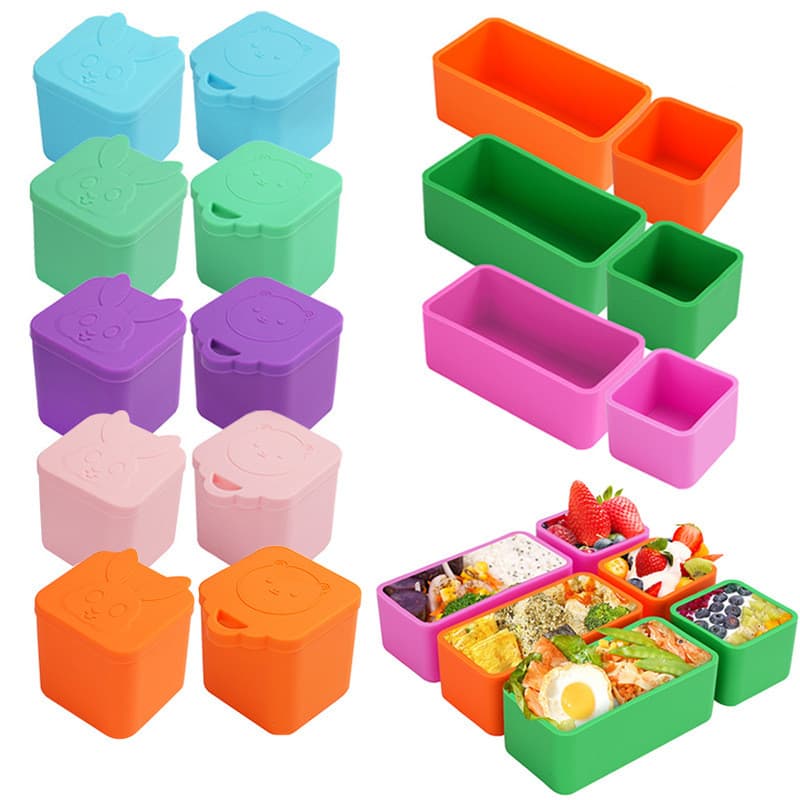 Divisor De Almoço Forno De Microondas Talheres Copo Reutilizável Silicone Crianças Bento Caixa Salada Molho Recipiente E