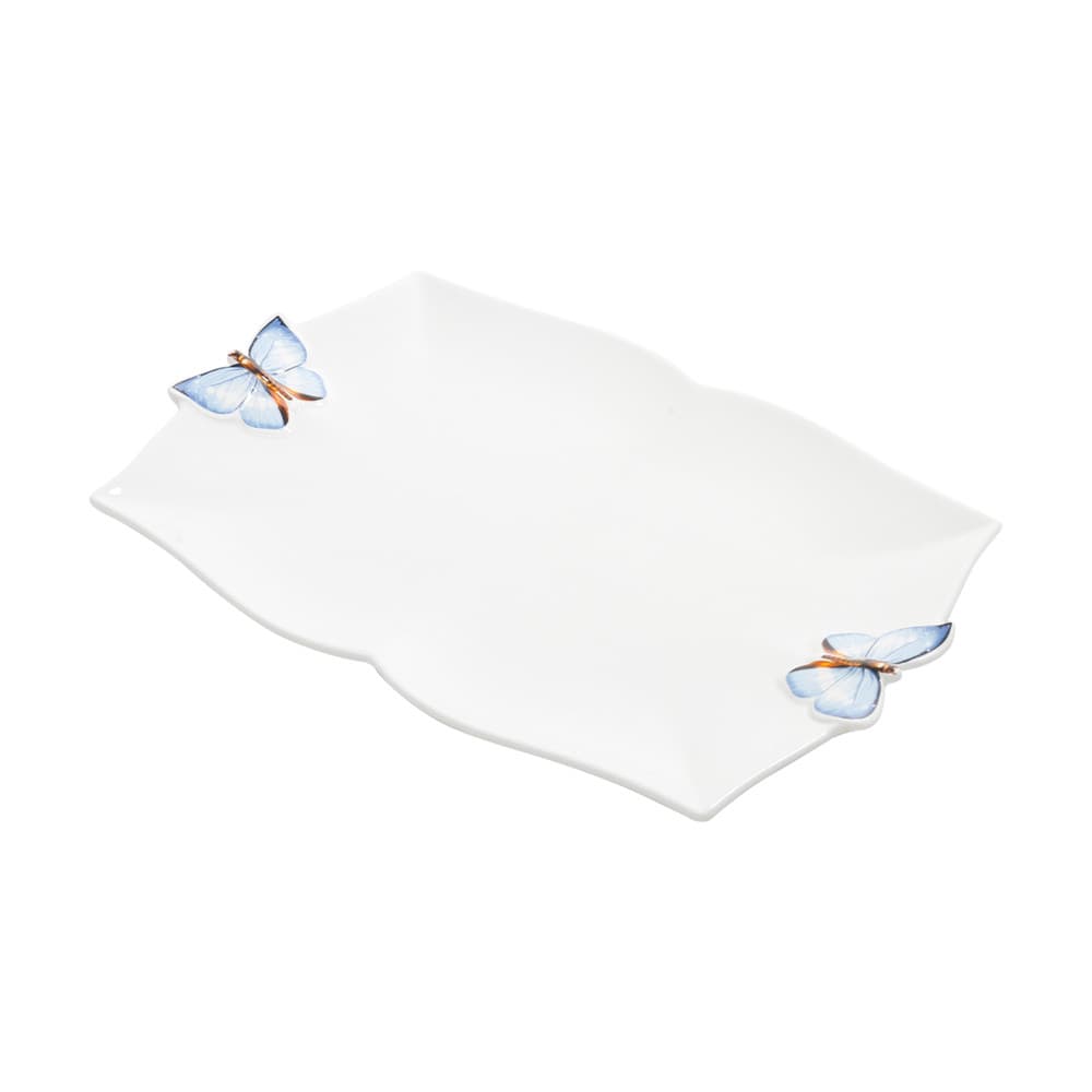 Travessa de Porcelana Retangular Branca Borboletas 30x20cm Wolff