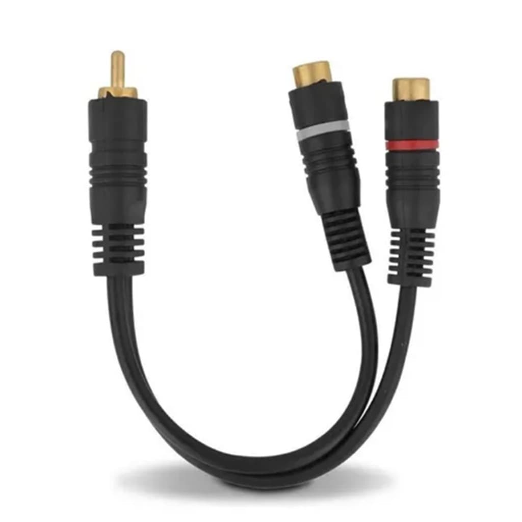 Cabo Y 2RCA Fêmea + 1RCA Macho 4mm Preto - Conexão de Áudio Versátil e Resistente