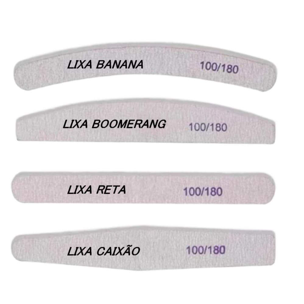 Lixas de Unhas 100/180 Profissional Formatos Banana Boomerang Reta Caixão Lixa Fibra Lavavél Polimento Gel Alongamento