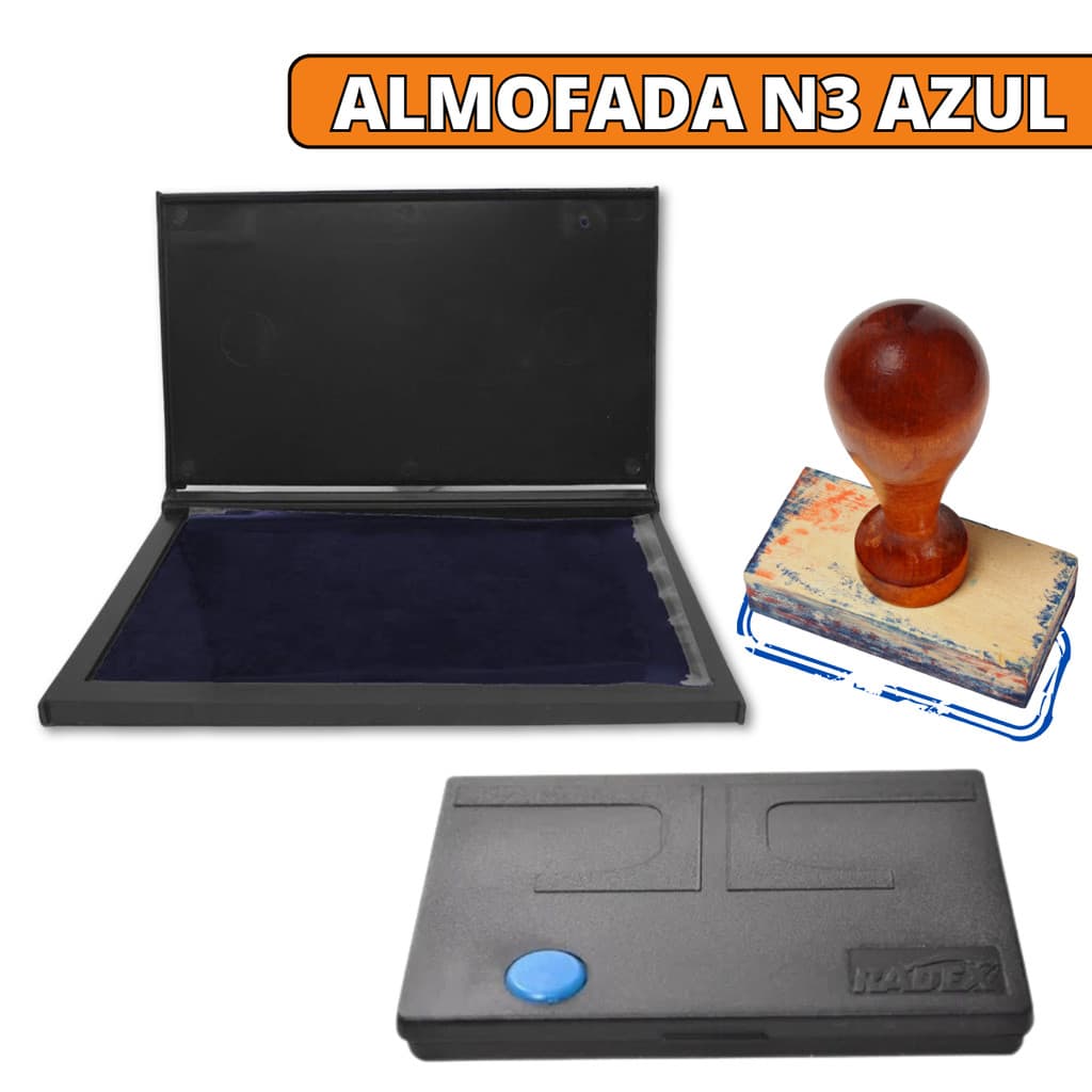 Almofada Carimbeira N3 Com Tinta Azul Para Carimbo De Madeira