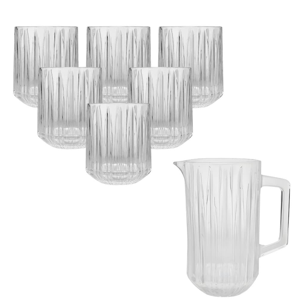 JARRA COPOS CRISTAL TRANSPARENTE 7 PÇ CONJUNTO 1,45L 300ML