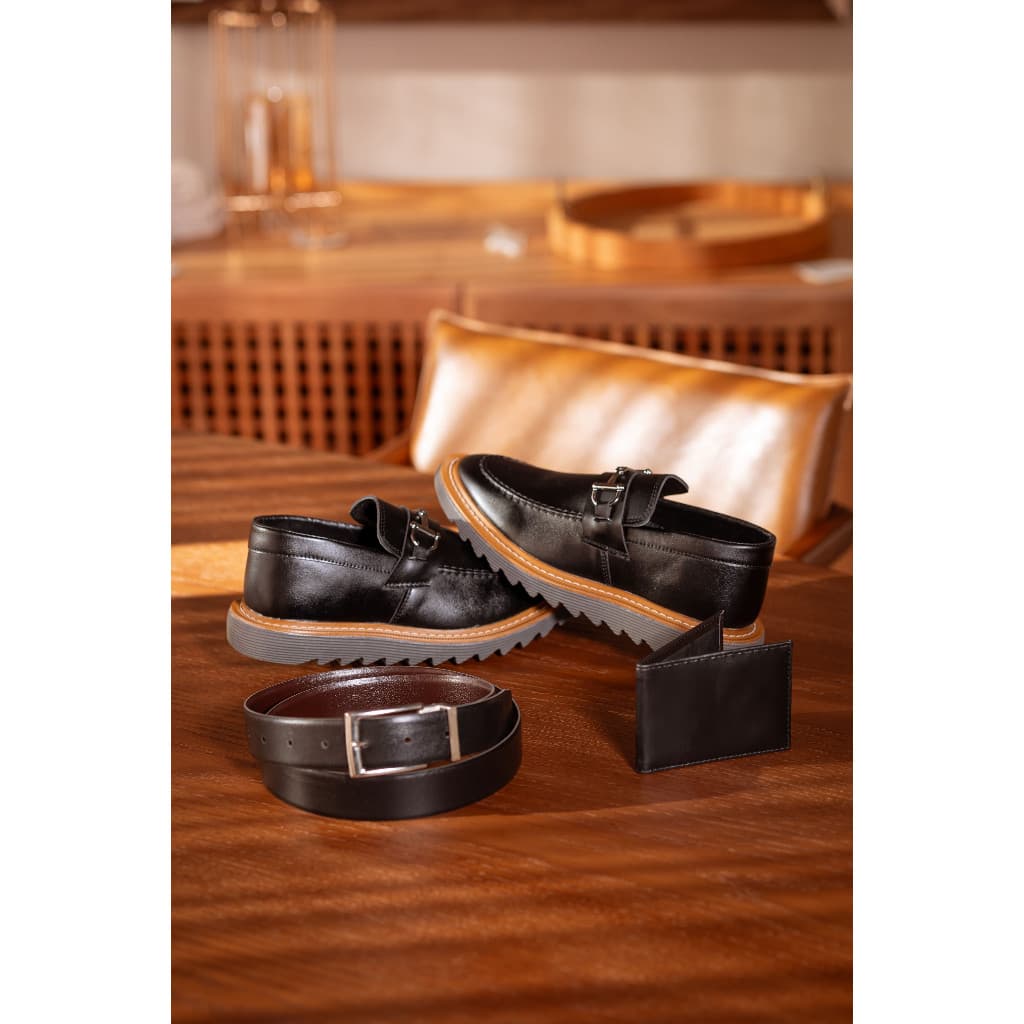 Sapato Masculino Cinto Carteira Dublin Oxford Tratorado Social Mocassim Casual Moderno Escritório Dia dos Pais