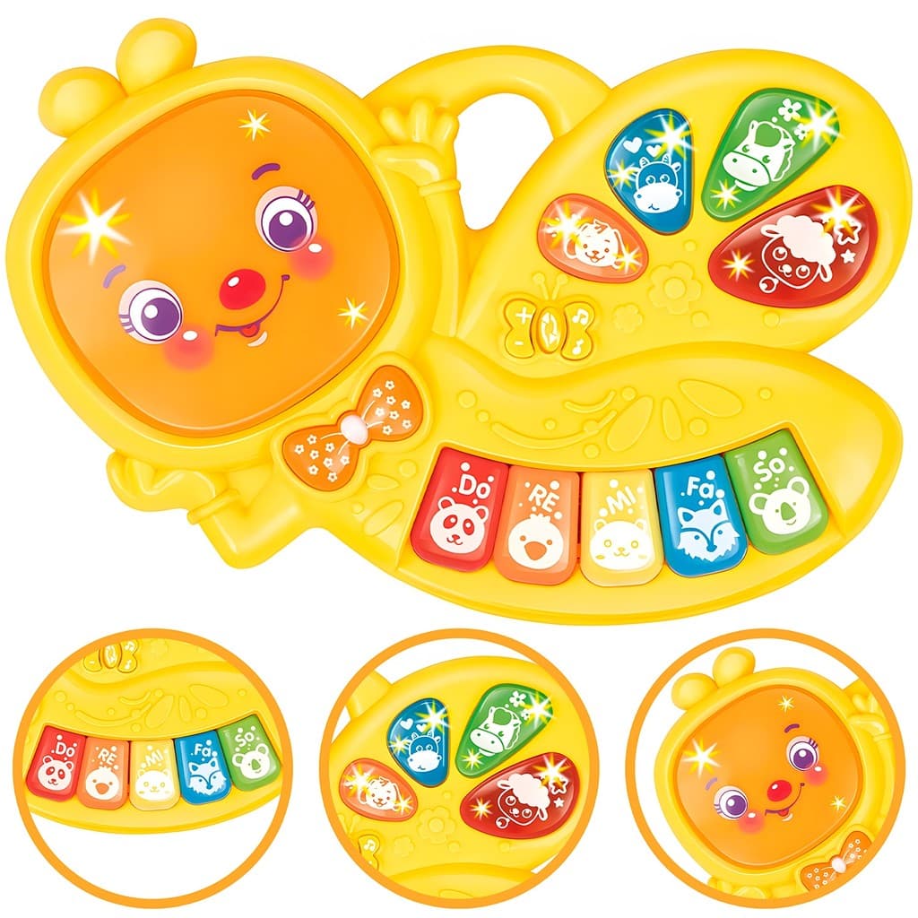 Teclado Musical Abelha Feliz Com Som E Luz Educativo Interativo Dm Toys